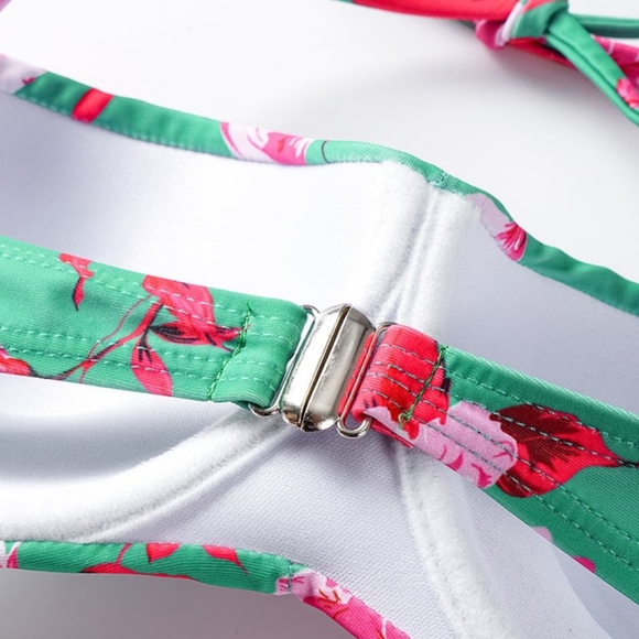 Flaxmaker Floral Printed Puff Sleeve Bikini Swimsuit and Sarong - Picture 7 of 12